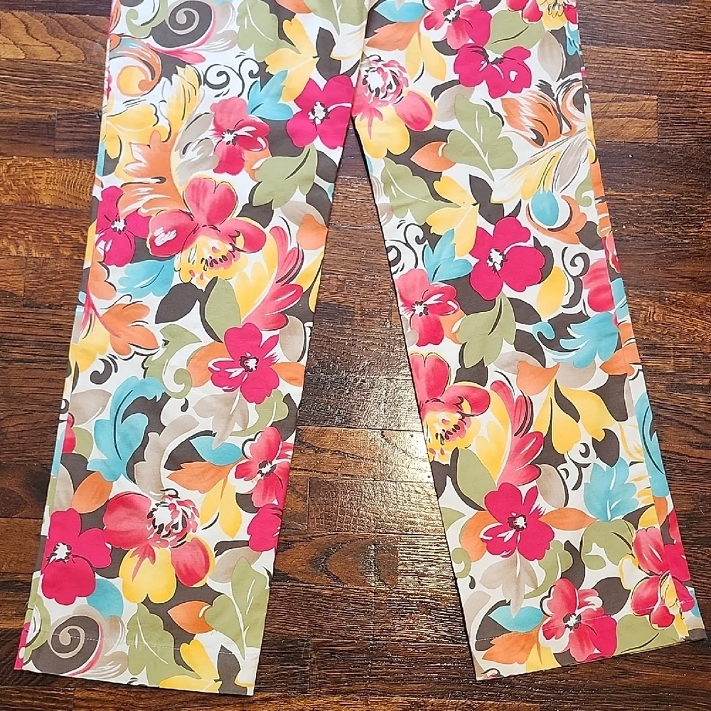 NWT Talbots Stretch Multicolored Tropical Floral Cotton Blend Pants 32